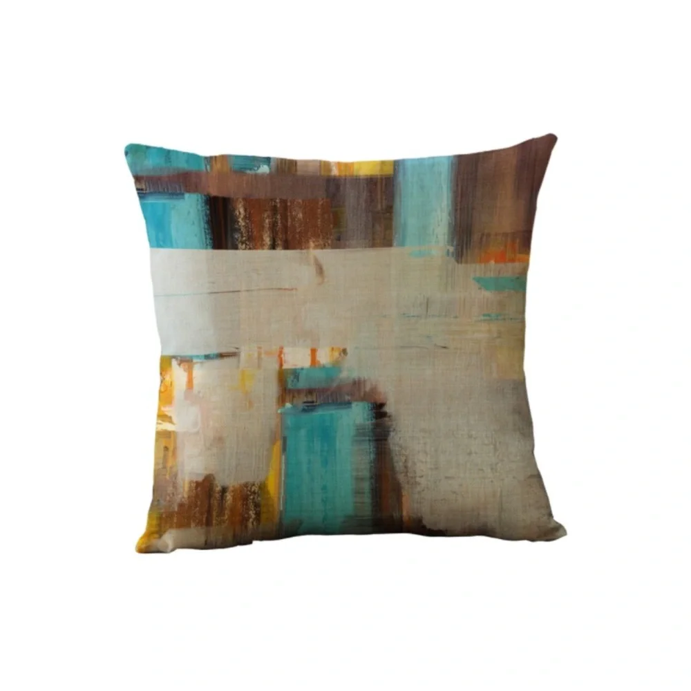Luxury Home | Modern Blue, Yellow & Brown Abstract Art Throw Pillow Covers